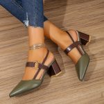 Women's Pointed Toe Block High Heel Sandals, Fashion Solid Color Slingback Shoes, Versatile Mid Heels - Image 13