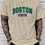 Letter Print Men's Creative Top, Casual Short Sleeve Crew Neck T-shirt, Men's Clothing For Summer Outdoor - Image 3