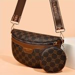 Classic Textured Crescent Crossbody Bag, Vintage Zipper Chest Bag With Round Mini Purse For Women - Image 2