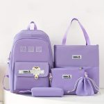 5pcs Cute Cartoon School Backpack, 1set Preppy Style Travel Bookbag Daypack With Tote Bag Crossbody Bag Pencil Case And Drawstring Storage Bag - Image 3