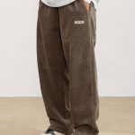 Men's Loose-Fit Corduroy Casual Pants With Pockets In Solid Color, Breathable Straight-Leg Drawstring Trousers For Urban Streetwear And Outdoor Activities, Casual Style
