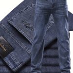 Classic Design Cotton Blend Jeans, Men's Casual Business Straight Leg Denim Pants, Men's Straight Leg Business Trousers - Image 3