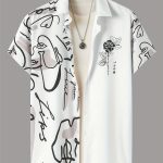 Abstract And Flower Pattern Men's Fashionable And Simple Short Sleeve Button Casual Lapel Shirt, Trendy And Versatile, Suitable For Summer Dates, Beach Holiday, As Gifts, Men's Clothing