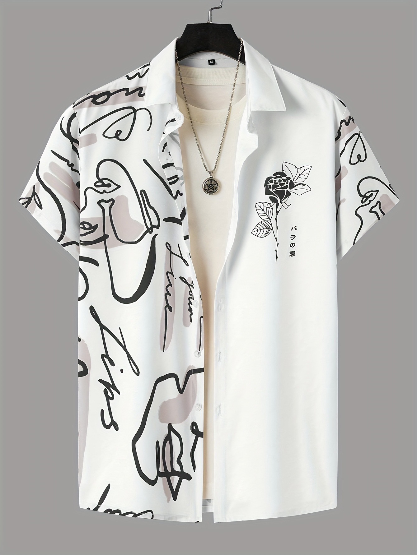 61854910-8c6d-49ca-ac56-ffafd137b7cc.jpg Abstract And Flower Pattern Men's Fashionable And Simple Short Sleeve Button Casual Lapel Shirt, Trendy And Versatile, Suitable For Summer Dates, Beach Holiday, As Gifts, Men's Clothing - Image 1