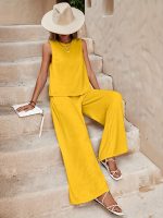 Solid Elegant Two-piece Set, Sleeveless Tank Top & Wide Leg Loose Pants Outfits, Women's Clothing - Image 6
