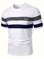 Men's Stripe Pattern Crew Neck And Short Sleeve T-shirt, Casual And Chic Tops For Summer Outdoors Activities - Image 8