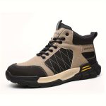 Men's High Top Steel Toe Puncture Proof Anti-skid Work Safety Boots, Lace Up Durable Industrial Construction Shoes - Image 2