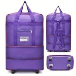 Expandable Wheeled Luggage Backpack, Foldable Large Capacity Travel Bag With Silent Resistant Wheel, Ideal For Business Trips & Studying Abroad - Image 9