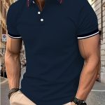 Breathable Contrast Binding Men's Casual Short Sleeve Lapel Golf Shirt For Summer, Men's Clothing - Image 2