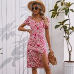 Floral Print V Neck Short Sleeve Casual Dress - Image 6
