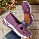 Women's Cut-out Sneakers, Casual Breathable Slip On Walking Shoes, Lightweight Outdoor Flat Shoes - Image 9