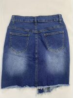 Ripped Asymmetric Single-breasted Raw Hem Denim Skirt, Medium Stretch Whiskering Distressed Denim Skirt, Women's Denim Jeans & Clothing - Image 5