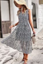 Dot Print Sleeveless V Neck Maxi Dress - Image 4