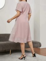 Floral Pattern High Waist Dress, Elegant Surplice Neck Flutter Sleeve Dress, Women's Clothing For Elegant Dressing - Image 7