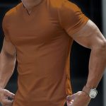 Solid Color Men's Comfy V-Neck Medium Stretch T-shirt, Men's Summer Clothes, Men's Outfits - Image 7