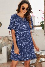 Dot Print Ruffle Sleeve Casual Dress - Image 5