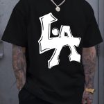 Men's Los Angeles Print Short Sleeve T-Shirts, Comfy Casual Elastic Crew Neck Tops, Men's Clothing - Image 2