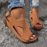 Women's Solid Color Wedge Heeled Sandals, Casual Open Toe Platform Shoes, Comfortable Ankle Strap Sandals - Image 14