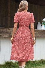 Tie Waist Floral Print V Neck Casual Dress - Image 6