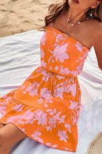 Floral Print Strapless Tie Waist Casual Dress - Image 2