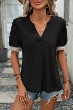 Solid Color Patchwork Short Sleeve Casual Tops - Image 5