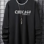 CHICAGO Print Men's Street Daily Long Sleeve High Stretch T-shirt, Spring Fall Outdoor, Men's Clothing - Image 6