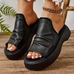 Women's Platform Slide Sandals, Comfortable White Platform Perforated Design, Summer Breathable Wedge Footwear - Image 11