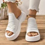 Women's Platform Slide Sandals, Comfortable White Platform Perforated Design, Summer Breathable Wedge Footwear - Image 5