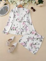 Floral Print Two-piece Suit Set, Elegant Double Breasted Blazer & Bodycon Skirt Outfits, Women's Clothing - Image 4