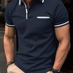 Breathable Regular Fit Men's Chic Contrast Binding Short Sleeve Golf Shirt With Chest Pocket For Summer, Men's Clothing - Image 3