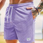 Men's Label Patchwork Regular Fit Solid Shorts With Drawstring And Pockets, Casual And Chic Shorts For Summer Beach And Daily Leisurewear - Image 12