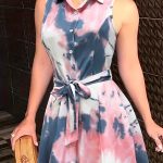 Abstract Print Button Front Sleeveless Dress, Casual Tie-waist Lapel Dress For Spring & Summer, Women's Clothing - Image 9