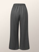 Solid Color Wide Leg Pants, Casual Split Hem Loose Suit Pants For Spring & Summer, Women's Clothing - Image 3