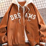 Men's Casual Letter Print Hooded Varsity Jacket, Chic Vintage Style Thin Bomber Jacket For Spring Fall - Image 3