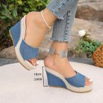 Women's Solid Color Casual Sandals, Platform Slip On Peep Toe Walking Slides, Comfort Wedge Beach Shoes - Image 2
