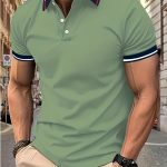 Breathable Contrast Binding Men's Casual Short Sleeve Lapel Golf Shirt For Summer, Men's Clothing - Image 5