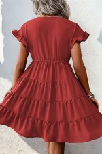 V Neck Ruffle Hem Short Sleeve Casual Dress - Image 5
