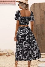 V Neck Polka Dot Print Two Pieces Dress - Image 6