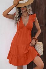 Solid Color Smocked Ruffle Hem Mini Dress - Image 2