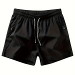 Men's Solid Color Leisure Shorts With Zippered Pockets, Summer Fashion Drawstring Sports Shorts For Fitness And Outdoors Wear