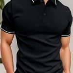 Men's Trendy Color Block Short Sleeve Button Up Lapel Shirt For Summer Daily, Perfect For Golf & Tennis Outdoor Sports, Stylish Collared Top