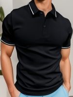 Men's Trendy Color Block Short Sleeve Button Up Lapel Shirt For Summer Daily, Perfect For Golf & Tennis Outdoor Sports, Stylish Collared Top