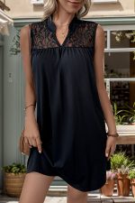 Fashion Lace Patchwork Solid Color Dress - Image 4