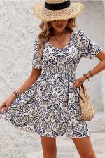 Fashion Print V Neck Casual Mini Dress - Image 3