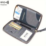Solid Color RFID Portable Passport Holder, Multi Functional Airplane Ticket Clip, Travel Credit Card Wallet With Zipper And Wrist Strap - Image 5
