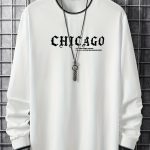 CHICAGO Print Men's Street Daily Long Sleeve High Stretch T-shirt, Spring Fall Outdoor, Men's Clothing - Image 2