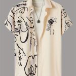 Abstract And Flower Pattern Men's Fashionable And Simple Short Sleeve Button Casual Lapel Shirt, Trendy And Versatile, Suitable For Summer Dates, Beach Holiday, As Gifts, Men's Clothing - Image 2