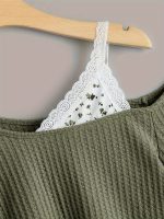 Cold Shoulder Contrast Lace T-shirt, Elegant Long Sleeve T-shirt, Women's Clothing - Image 4