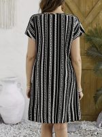 Allover Print V-neck Dress, Vacation Short Sleeve Dress For Summer & Spring, Women's Clothing - Image 3