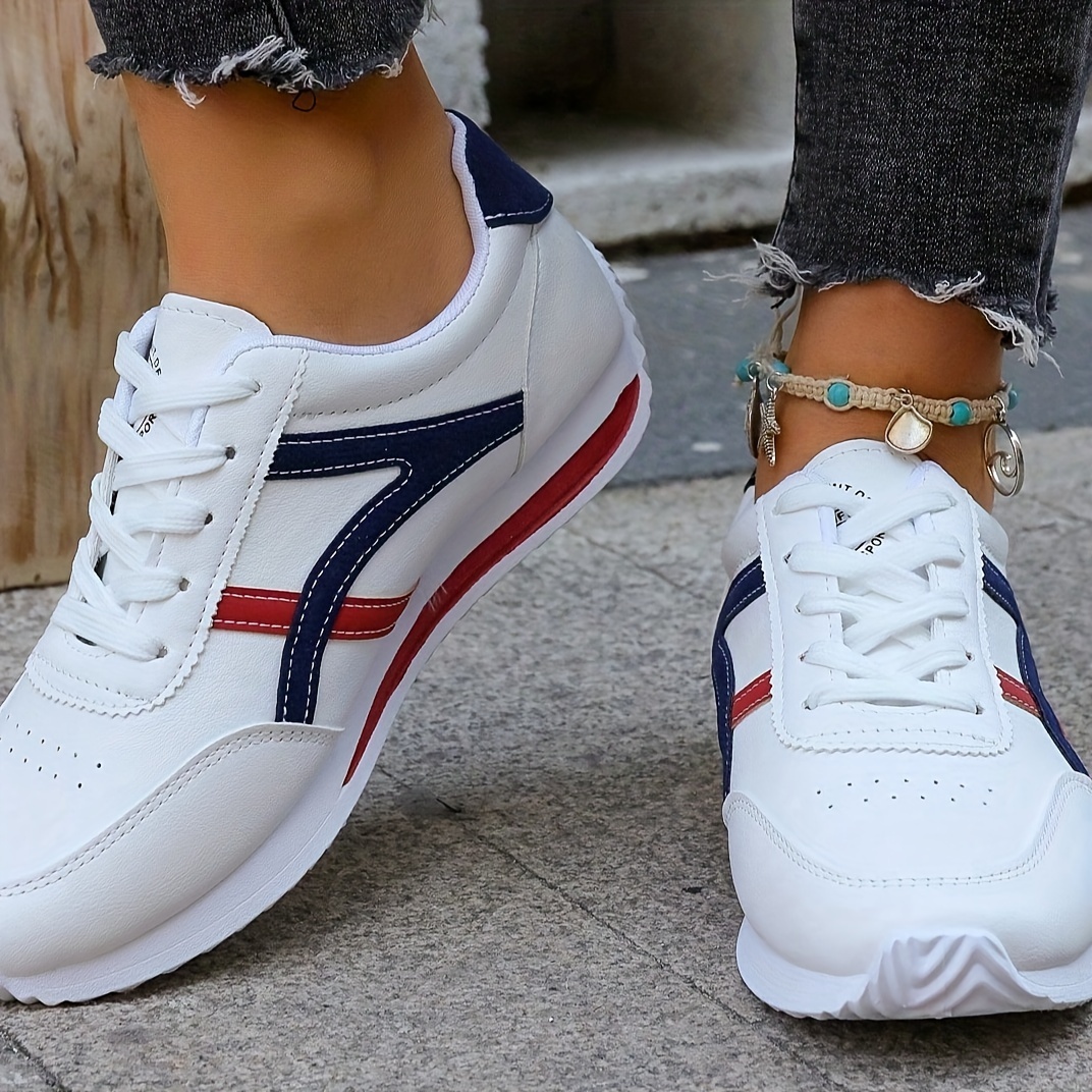 7bc88f5b-e759-4148-a876-ca58e6365648.jpg Women's Fashion Lace-Up Sneakers, Preppy Soft Sole Comfort Walking Shoes, Casual Low-top Athletic Shoes - Image 1